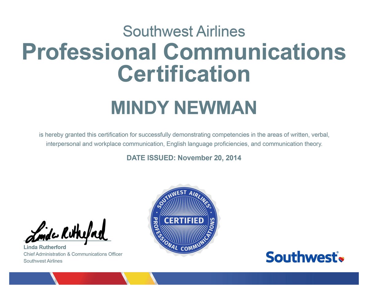 Southwest Airlines Professional Communications Certification